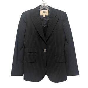 Burberry Womens Blazer size 8 Pinstripe Wool Suit Jacket Classic London Black